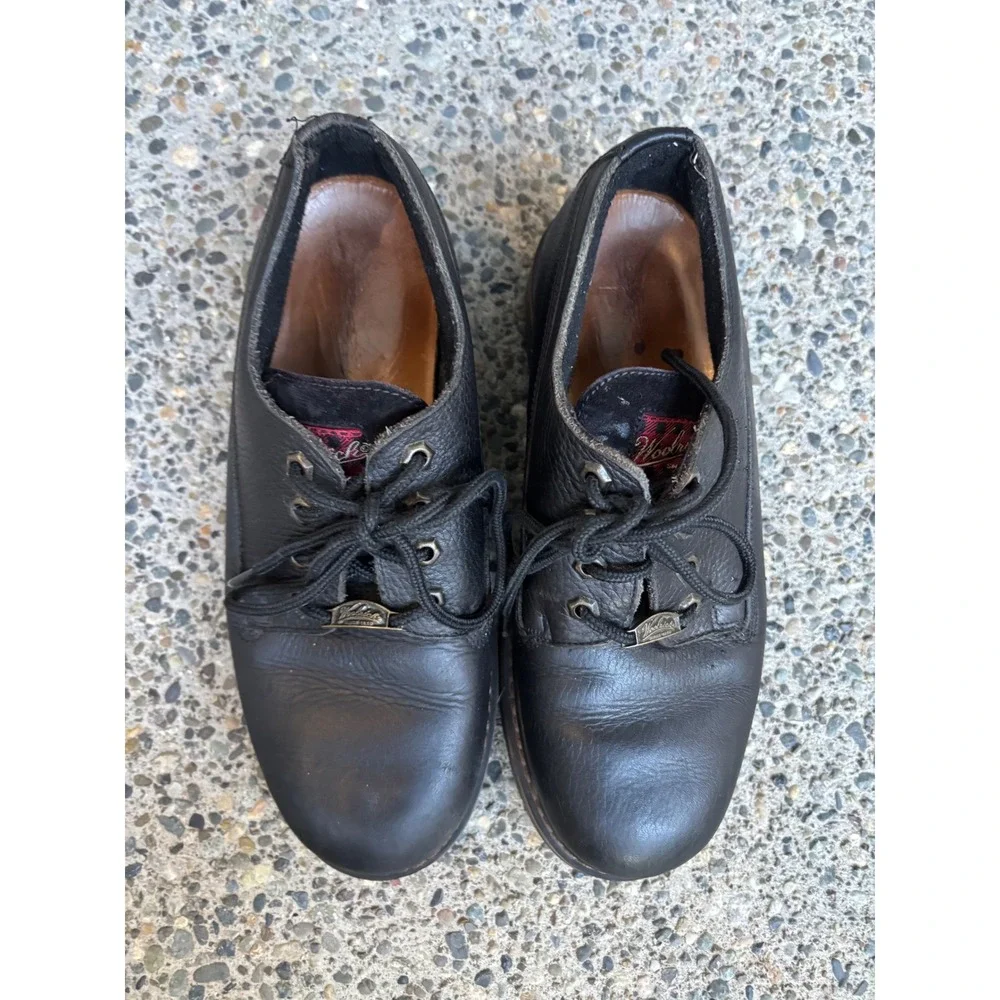 Woolrich Mens Black Pebbled Leather Lug Sole Oxford Shoes Size 9 Rugged Workwear